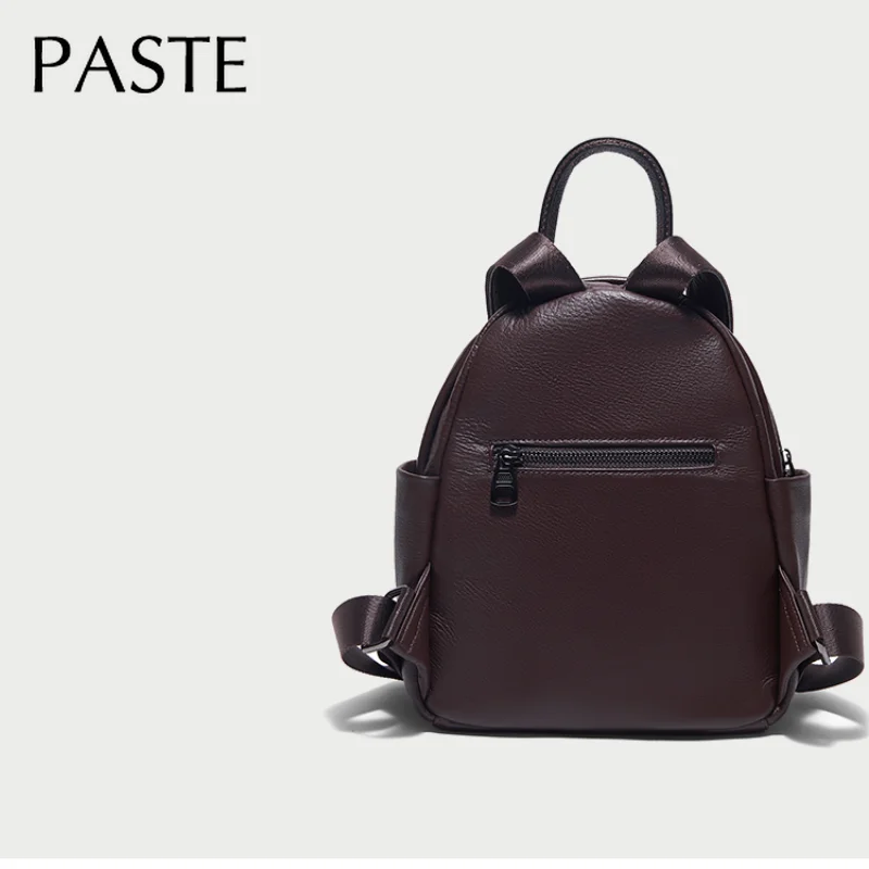 New Simple Deep Coffee Color Women Backpack Natural Cow Leather Female Double Shoulder Bag Leisure Quality School Rucksack 4