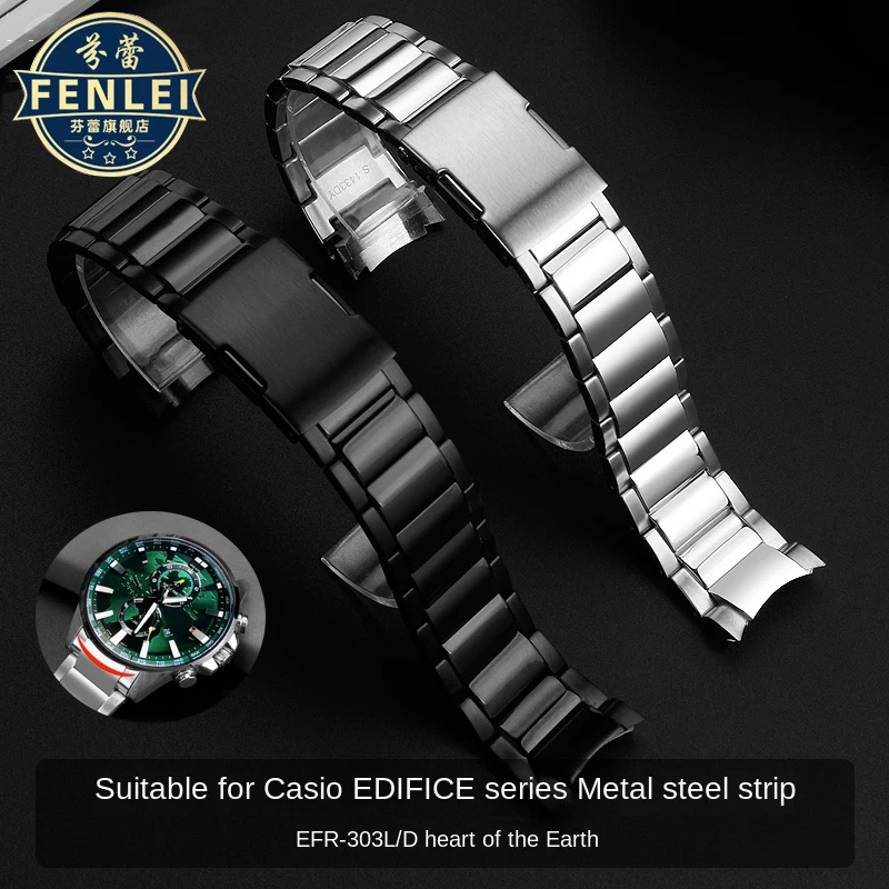 

For Casio EDIFICE EFR-303DB/EFR-303L Belt metal watch strap Curved end Soild Stainless steel Watch band 22mm men's Arc Bracelet