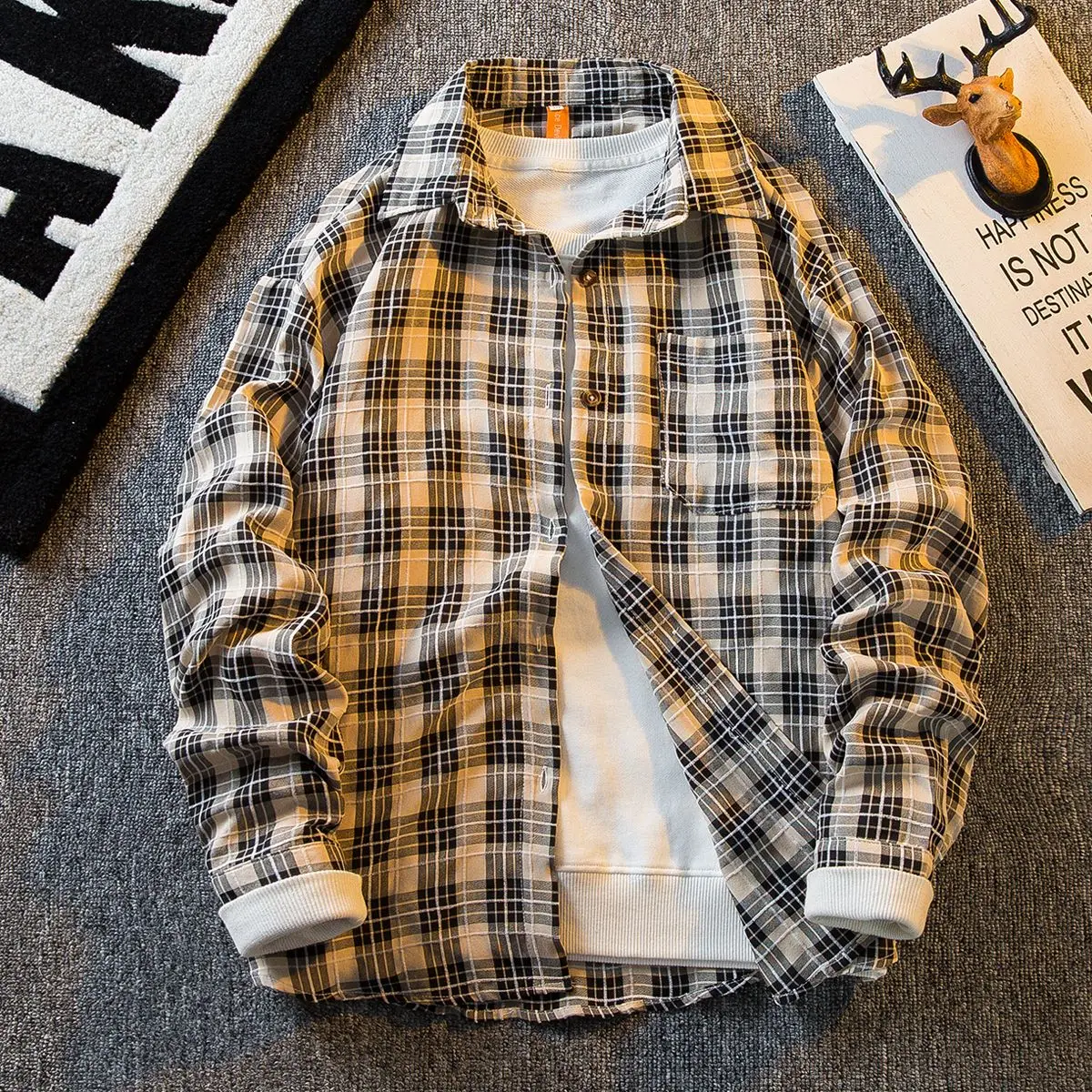 

Рубашка мужская клетчатая в стиле ретро, тонкая Модная брендовая ретро одежда с длинным рукавом, уличная одежда, осень