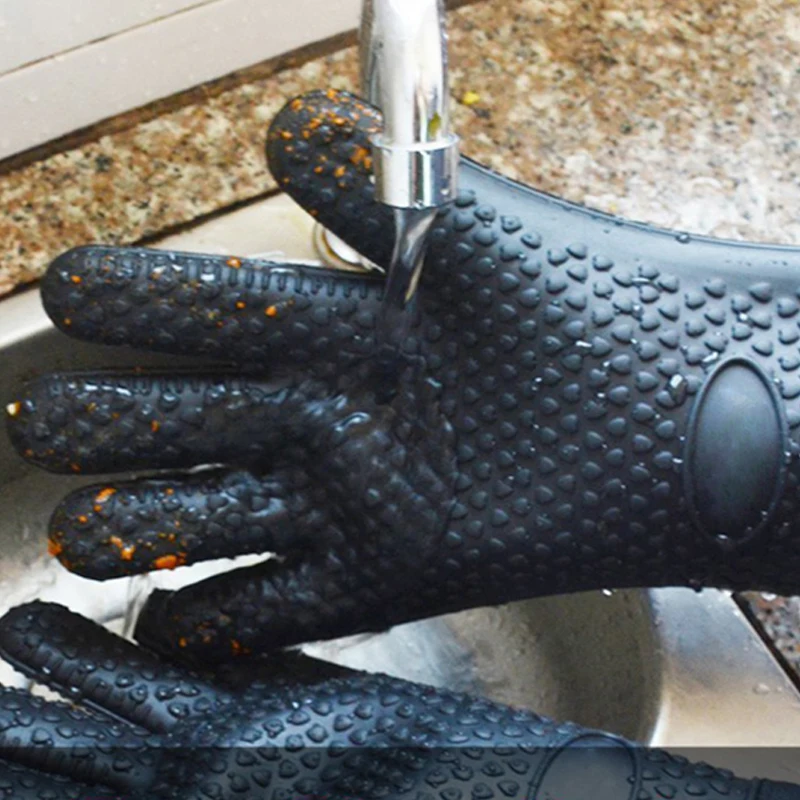 WALFOS 1 Piece Food Grade Heat Resistant Silicone Kitchen Barbecue Oven Glove Cooking BBQ Grill Glove Oven Mitt Baking