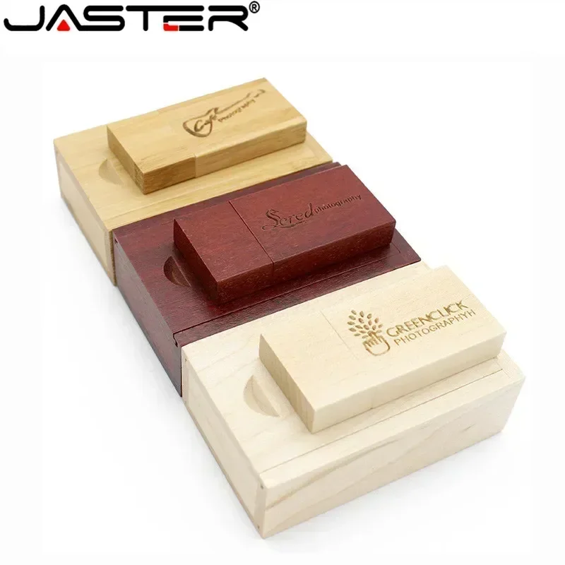 JASTER USB 플래시 드라이브 2.0 무료 사용자 정의 로고 나무 Pendrive 메모리 스틱 128GB 64GB 16GB 32GB 8GB 레이저 조각 결혼 선물