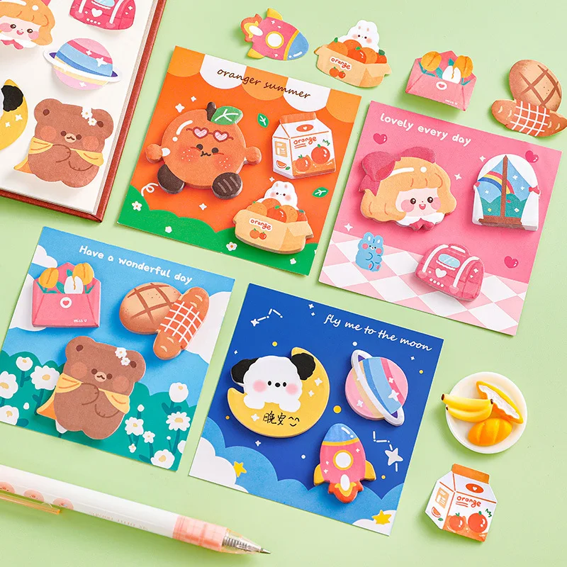 4 Pieces Cartoon Adhesive Cute Kawaii Notes Notepad Memo Pad Office School Supplies Stationery Sticker 3