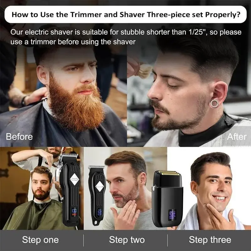3 in 1 Electric Shaver Kit with Digital Displays, 1 Set Cordless Multi-use Hair Clipper Set with Accessories, Beard Trimmer