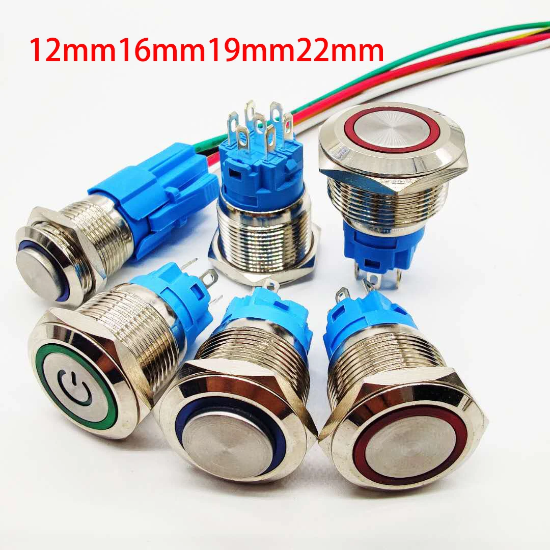 cigarette lighter inverter 12/16/19/22mm Waterproof Metal Push Button Switch LED Light Momentary Latching Car Engine Power Switch 5V 12V 24V 220V Red Blue silent generator for home