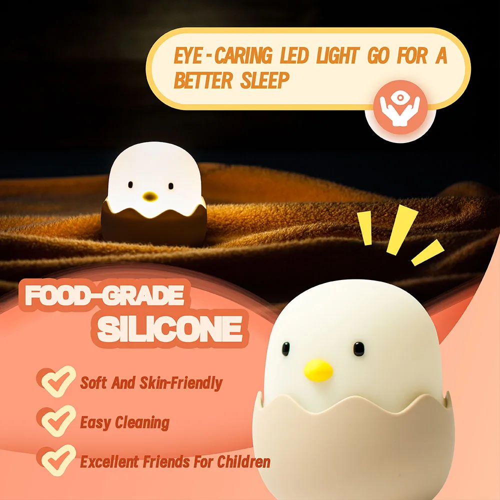 Duck Silicone Night Light for Children With Timer Usb Rechargeable Dimming Touch Lamp Sleeping Bedroom Cartoon Animal Decor Gift 3