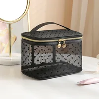 Double-layers Black Mesh Cosmetic Bag Travel Portable Large-Capacity Makeup Case Organizer Storage Pouch Zipper Toiletry Bags 1