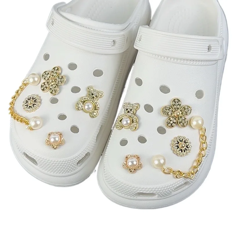 10PCS Mode Schuh Charms Set Zubehör Loch Schuh Schnalle Luxus Bär Perle Kette DIY Schuhe Dekorationen für Bogg Tasche – Detail 7