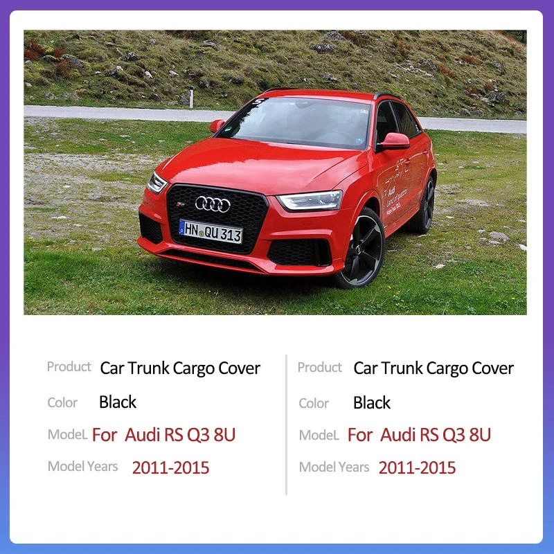 Auto Rear Trunk Cargo Cover Mat Retractable Luggage Curtain Car Accessorie Waterproof for Audi RS Q3 8U 2011-2015