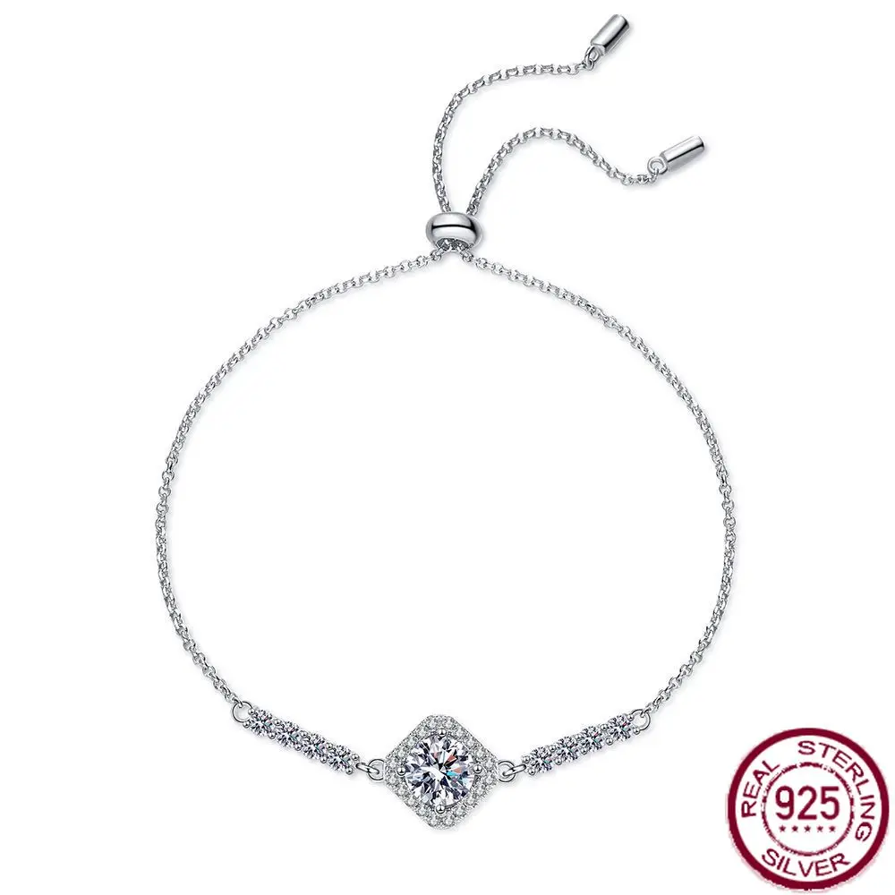 

Женский классический браслет из серебра S925 пробы, привлекательный квадратный браслет с сумкой, регулируемый Муассанит, цвет D, ювелирные изделия 1 карат, оптовая продажа