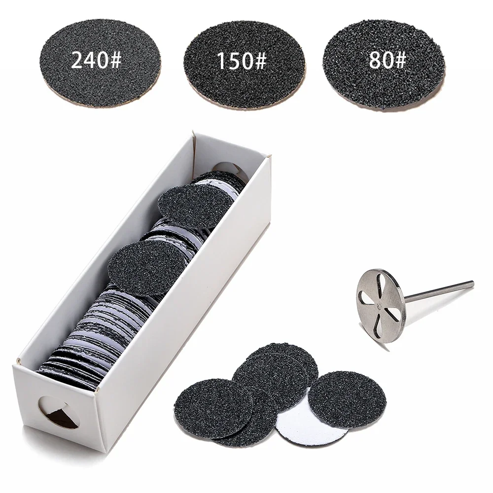 Replaceable Sanding Paper Disk 25mm Cuticle Callus Remove Tool Pedicure Sandpaper Nail Drill Bit Accessories 100pcs