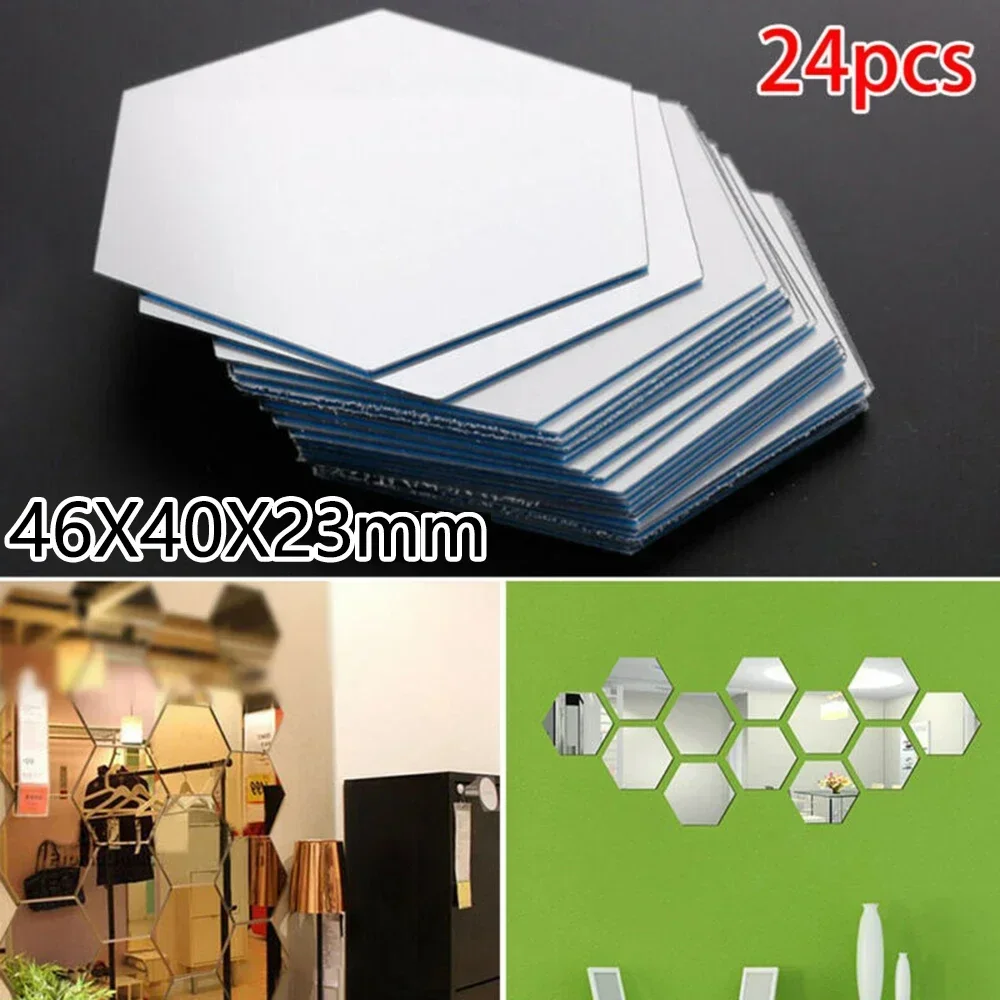 Wall Sticker Mirror Wall Sticker Mirror Stickers Hexagon Wall Stickers Removable Art Decal Home Decor Mural DIY 24Pcs 3D Home Decoration Supplies