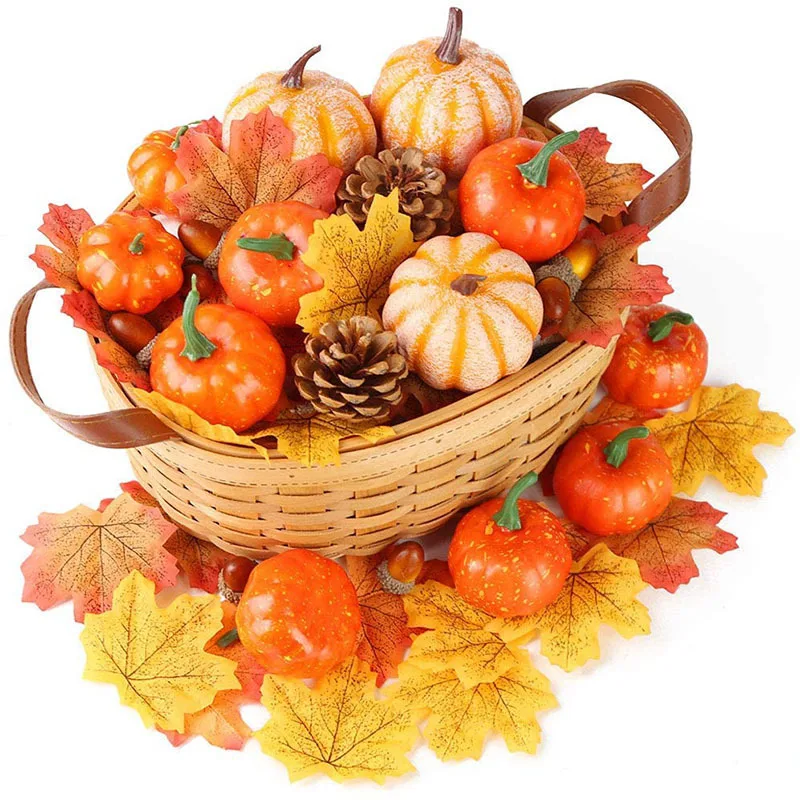 Artificial Pumpkin Decoration Vegetable Ornaments Maple Leaves Pine Cones Halloween Props DIY Crafts
