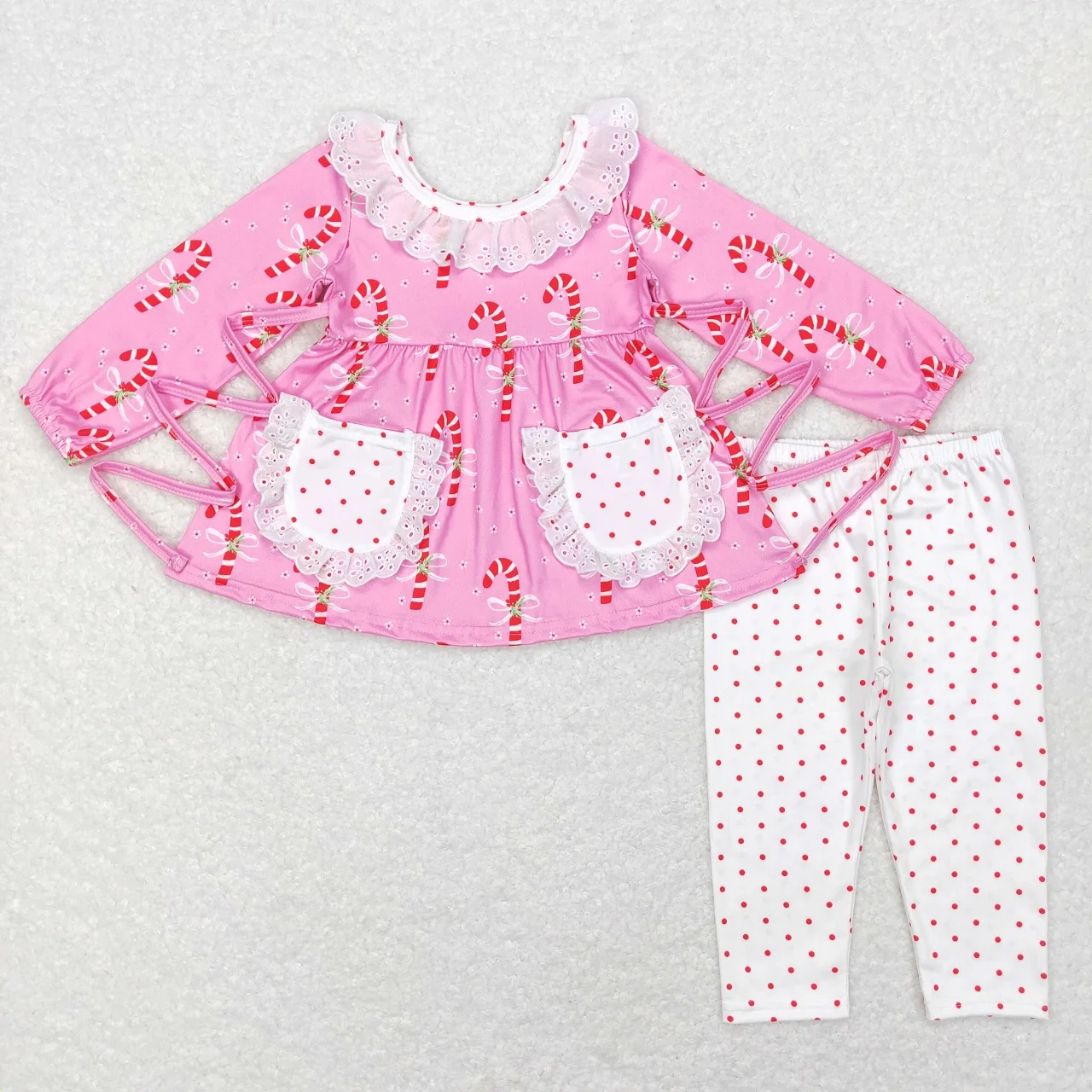 All'Ingrosso Neonata Natale Caramelle Floreale Rosa Maniche Lunghe Tasca In Pizzo Tunica Bambini Vestito Leggings Pantaloni Bambino Bambini Set