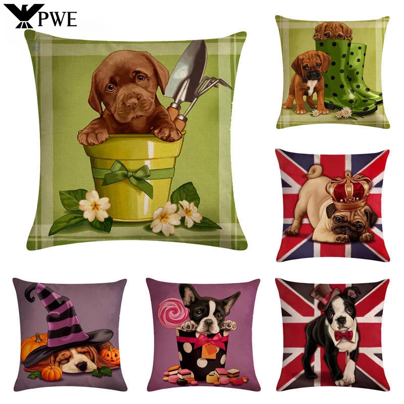 

Halloween Cute Dog Series Linen Pillow Case Sofa Bed Chair Car Decorative Cushion Cover 45*45cm
