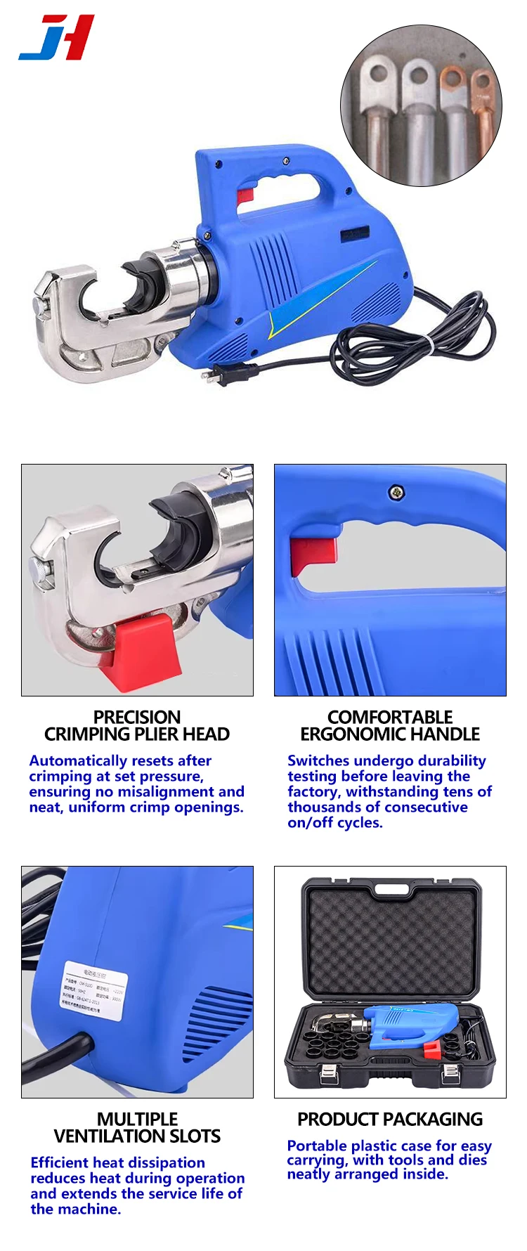 Electric Hydraulic Cable Crimping Tool DM-300 16-300mm² 75KN 21V 2.0Ah Rechargea