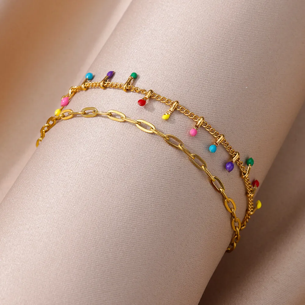 Ankle Chains Fashion Accessories Colorful Boho Drops Anklets For Women Gold Color Stainless Steel Geometric Anklet Luxury Wedding Aesthetic Summer Jewelry Gift