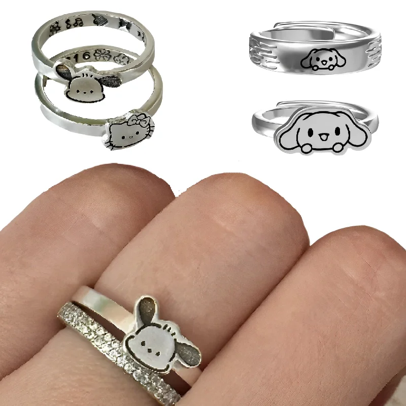 Nouveaux arrivants Kawaii Hello Kitty Couple Bague Sanrio Collier Dessin  Animé Cinnamoroll Kuromi Kirby Ma mélodie Petite amie Anneaux Pochacco