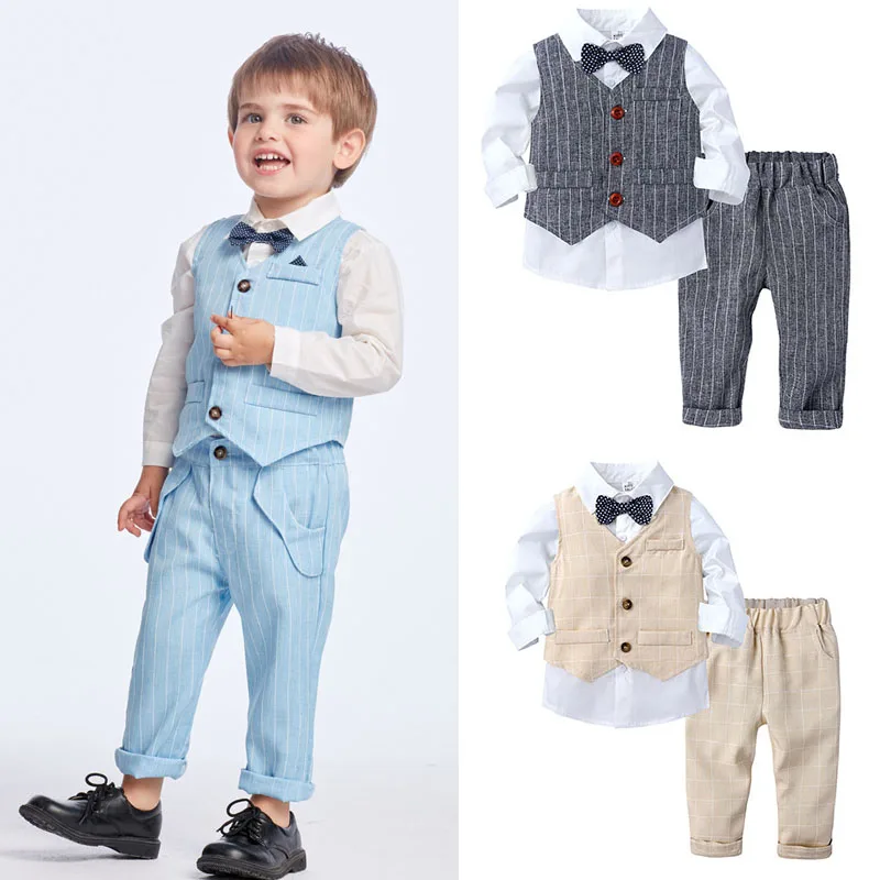 Baby Boys Gentleman Set Clothes 3 Pcs Vest+Long Sleeve Shirt +Pants Baby Boys Suit Dress Party Toddler Outfits Suit