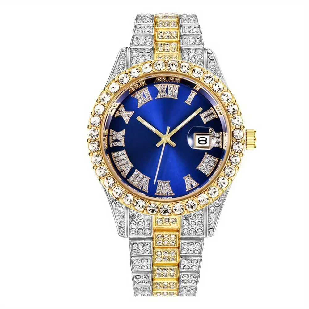 Mens Hip Hop Watch VintagInspired Retro Quartz Timepiece with Oversized Rhinestone Dial and Durable Stainless Steel Band for Men