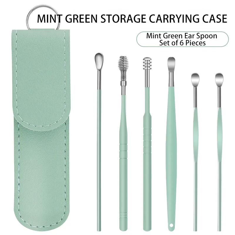 6PCS Stainless Steel Earpick Ear Cleaner Spoon Ear pick Ear Wax Removal Tool Kit Ear Spoon Care for Baby Adults Ear Care Set 6