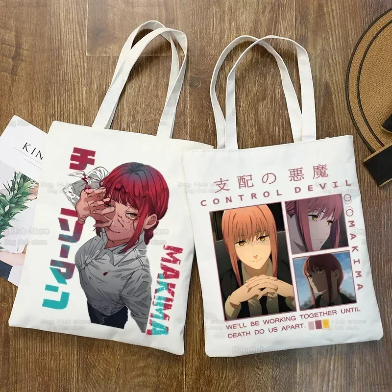 Chainsaw Man MAKIMA Japanese Anime Manga Ulzzang Shopper Bag Print Canvas Tote Bag Handbags Women Harajuku Shoulder Bags