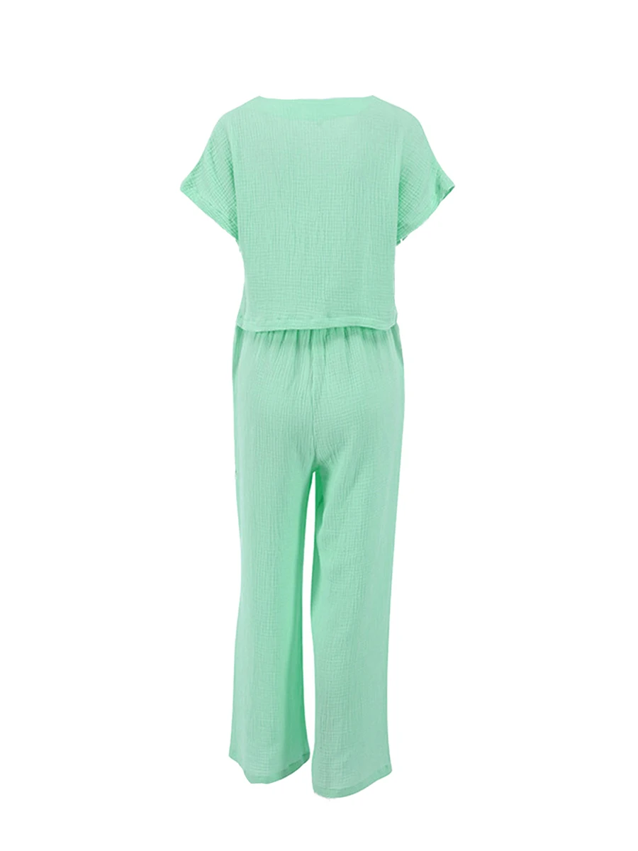 

Women 2PCS Pajamas Set Solid Color Loose Short Sleeve Tops and Elastic Pants Soft Sleepwear for Nightwear Loungewear