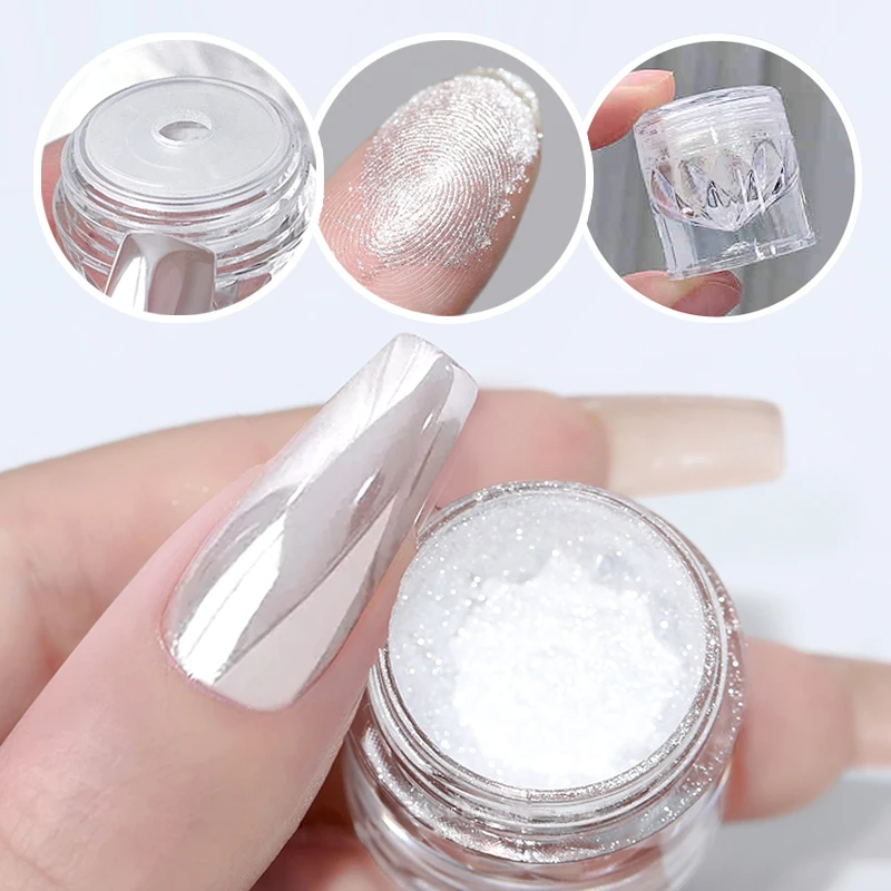 Pearl White Chrome Nail Powder 0.3G Silky Moonlight Mirror Powder Pigment Metallic Effect Dust Aurora Nail Decorations nail powder,nail pigment,nail decoration,nail decorations