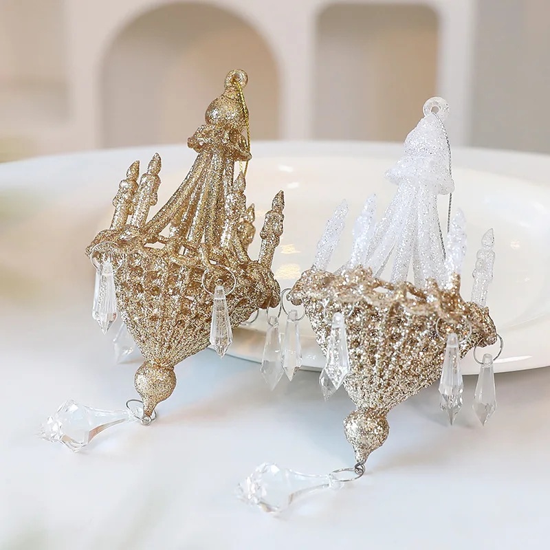 Glitter Christmas Crystal Chandelier Pendant Christmas Tree Hanging Ornaments 2025 Xmas Decor natal navidad adornos navideños