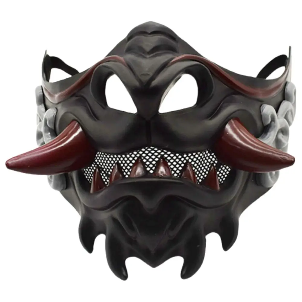 Realistische 3D japanische Samurai-Maske, leicht, atmungsaktiv, Halloween-Cosplay-Masken, wilde Zähne, Fang-Maske, Kleidungszubehör – Detail 9