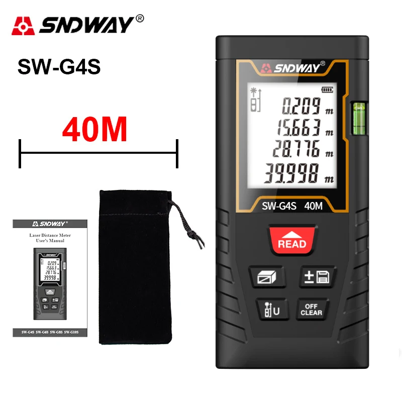 SNDWAY  Accurate Laser Rangefinder 40M 60M 100M Laser Tape Measure Digital Roulette with Distance/Area/Volume/Self-calibration