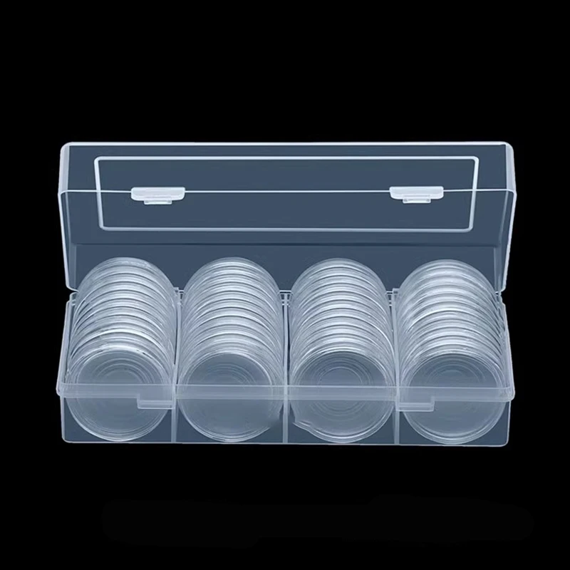 60Pcs Clear Transparent 41mm Coin Capsule Holder Round Boxed Coin Holder Plastic Storage Collectable Display Cases with capsules 2