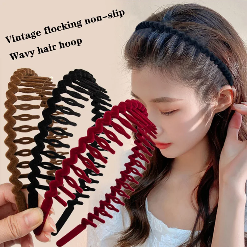 Simple Flocking Hair Band Non-Slip Hair Hoop Solid Color Women's Autumn And Winter Velvet Face Wash Headband Hair Accessories towel head band non slip spa women adjustable wide hairband yoga bath shower wash cosmetic headband soft toweling accessories