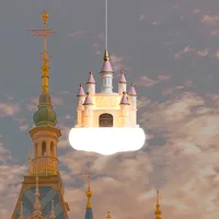 Lustres de château de chambre de princesse, lampes de chevet de chambre de fille mignonne, chambre de bébé de dessin animé moderne, lustre de château rose pour enfants 5
