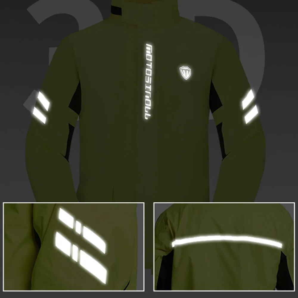 Men's Raincoat Waterproof Biker Rain Cover Reflective Raincoat Motorcyclist Motorcycle Suit