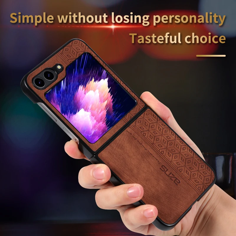 Per Samsung Galaxy Z Flip 6 Custodia Luxury Pu Leather Texture Skin Protect Cover Posteriore Sottile Per Custodie Per Telefono Samsung Z Flip6