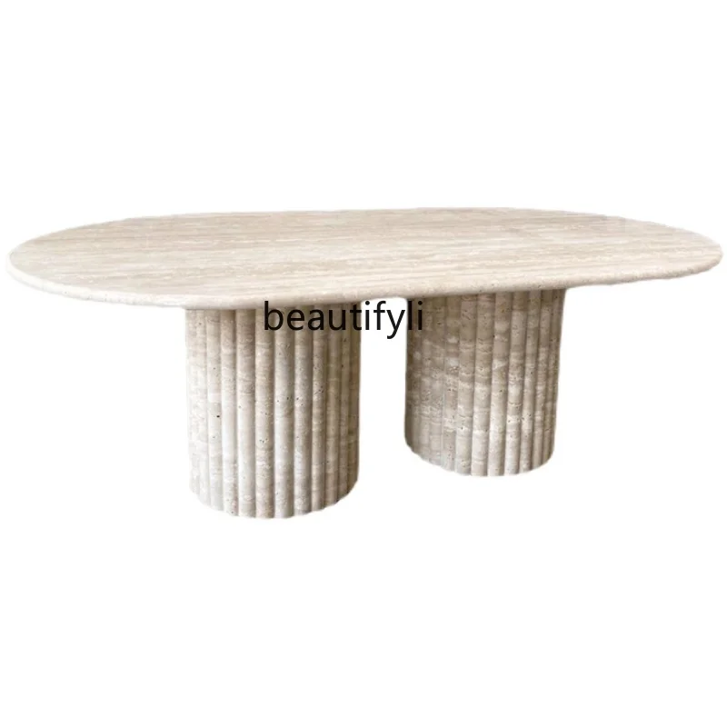 

Natural Cave Stone Coffee Table Living Room Oval Creative Tea Table Marble