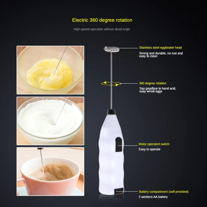 Electric Milk Frother, Cordless Coffee Whipper Handheld Frother Whisk  Automatic Mini Blender Mixer with 2 Eggbeater Heads for Coffee Drinking