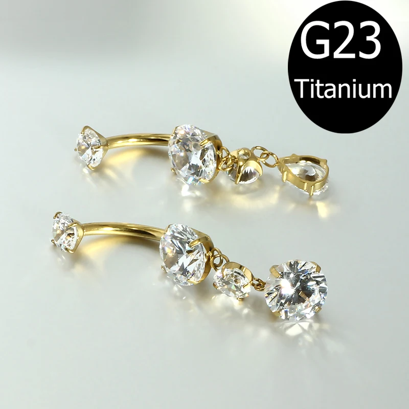 1PC 14G Implant Grade G23 Titanium Belly Button ring Engagements Inlaid Zircon Diamond Navel Nail Belly Piercing for Holiday Gif