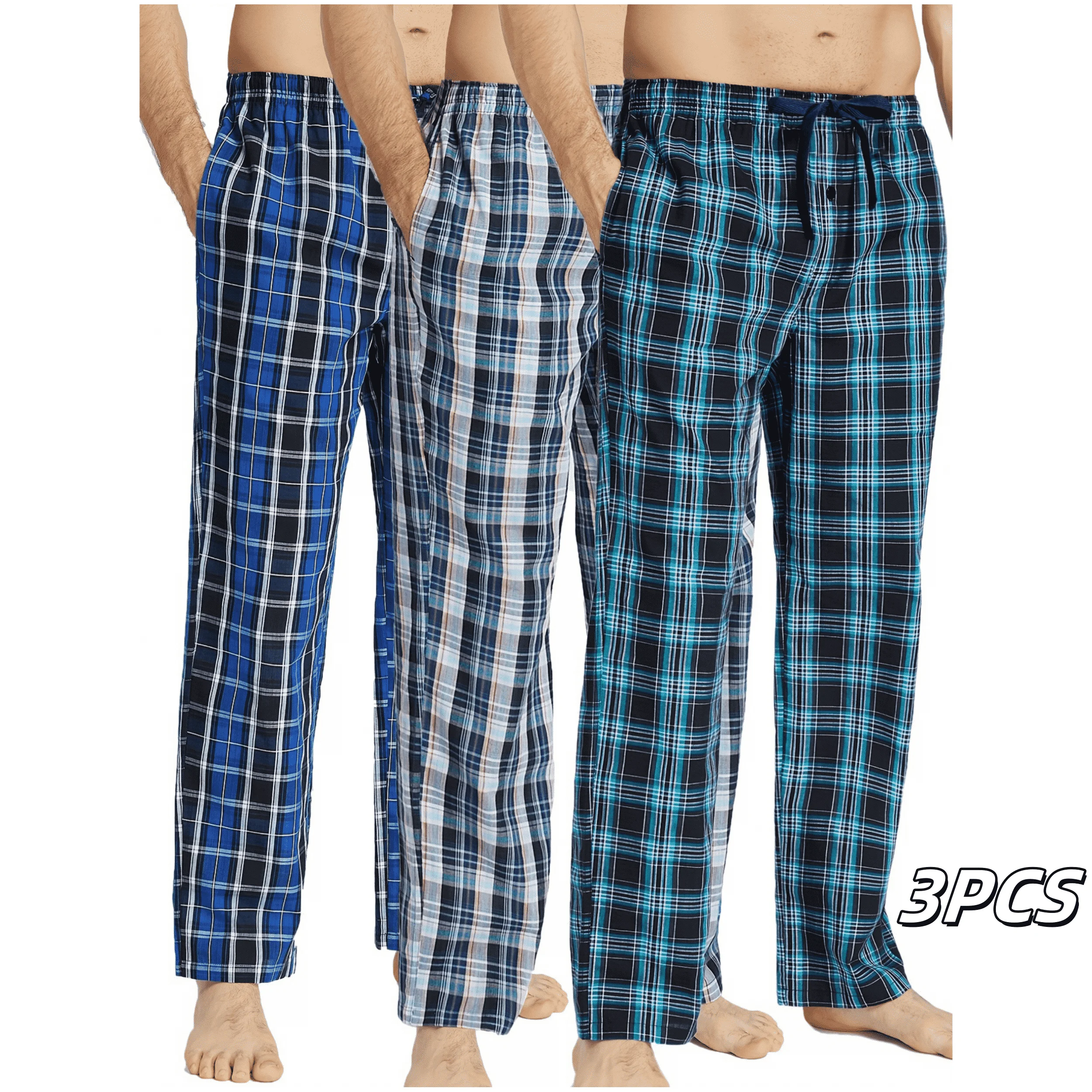 Men's Cotton Plaid Sleep & Lounge Pajama Pants With Pockets For All Season 3 Pcs/Set pajama pants