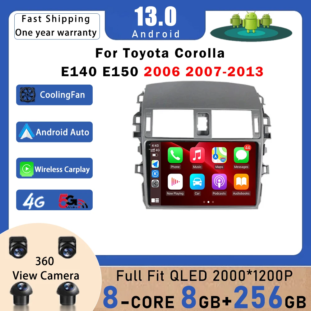 

Мультимедийная система Carplay для Toyota Corolla E140 E150 2006 2007-2013, 9 дюймов, GPS, Wi-Fi, Android 13