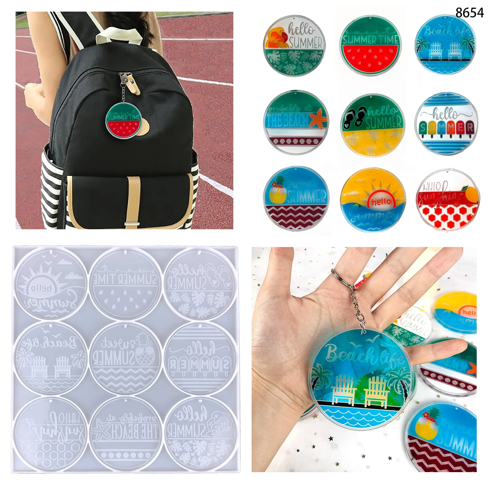 

Diy Summer Series Keychain Collection Crystal Drip Gel Mold Summer Series Decorative Keychain Silicone Mold