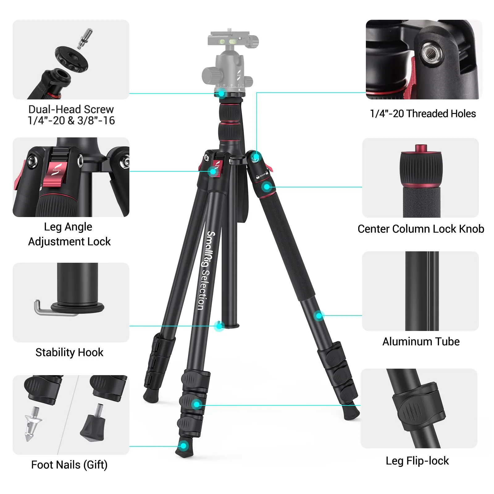 SmallRig T-10 알루미늄 삼각대, 컴팩트 경량 접이식 삼각대, 15kg 적재 가능, 다양한 시나리오, 카메라 폰 3983 에 적합