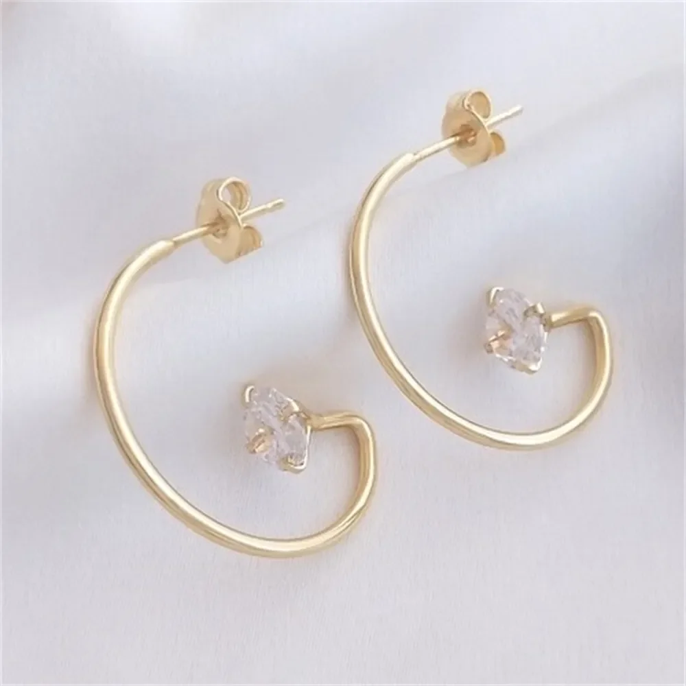 

14K Gold-filled G-shaped Zirconia Earrings 925 Silver Ear Pins Handmade Studs Hanging Accessories DIY Earrings Accessories E271