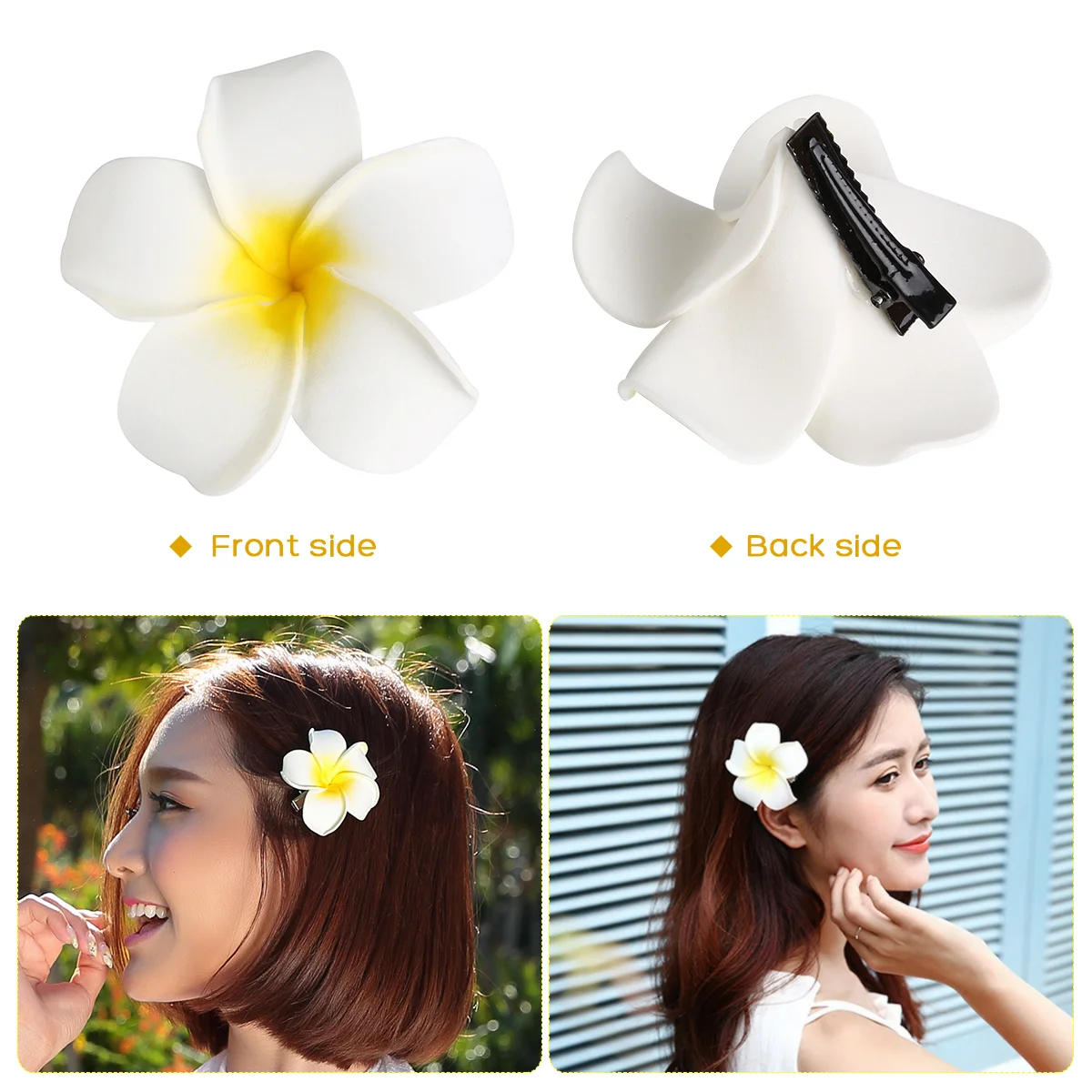 7cm Hawaii Hair Claw Clip Hair Clip Hairpin Simulation Egg Hair Claw Clip Headdress For Beach Luau Party (White With Yellow)