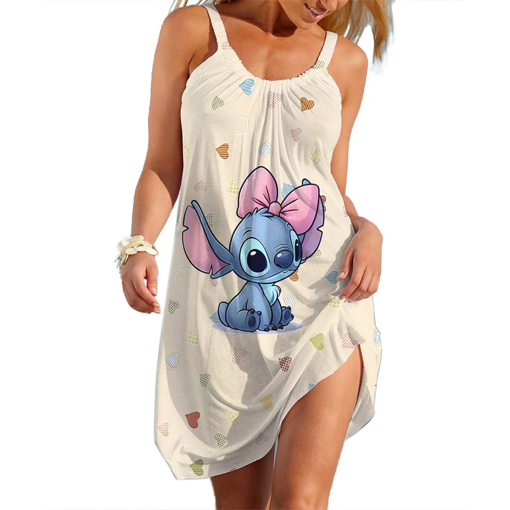 Disney Stitch Women's Slip Dress Sexy Beach Dresses Casual Clothing Camisole Sleeveless Clothes Youthful Girl Party Evening Wear