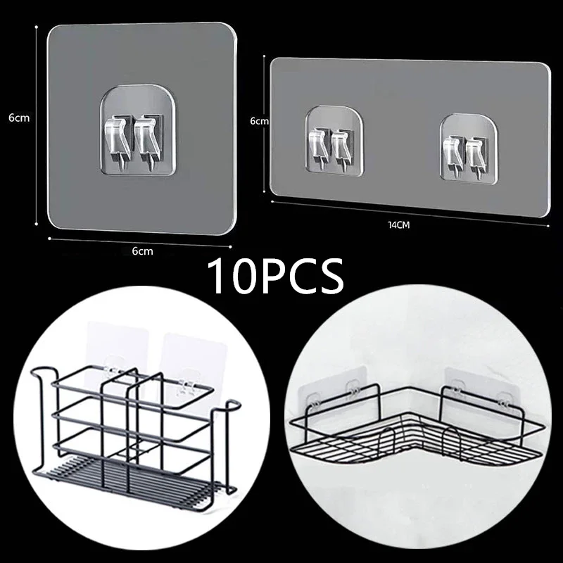 Self Adhesive Wall Hooks 10PCS Transparent Hanging Shelf Wall Storage Rack Fixing Patch Strong Snap For Kitchen Bathroom Gadgets