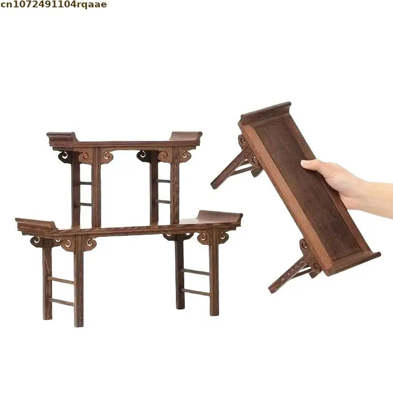 Miniature Wooden Sorting Table Coffee Tea Sets Pedestal Figurines Vase Flower Pot Display Stand Bonsai Plant Decorative Shelves