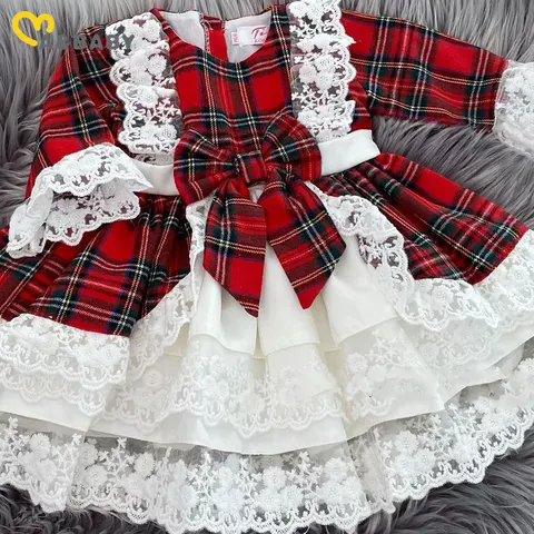 Ma&Baby 1-7Y Christmas Girls Red Dress Kid Children Toddler Plaid Print Bow Lace Tutu Party Dresses New Year Xmas Costumes  D01