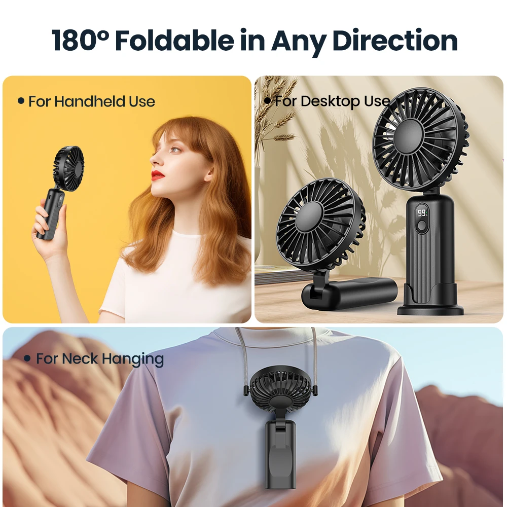 TOPK Portable Mini Fan,2400mAh USB Rechargeable Hand Neck Fan 3in1 Personal Electric Fan Standing Fans for Room Camping Foldable 6
