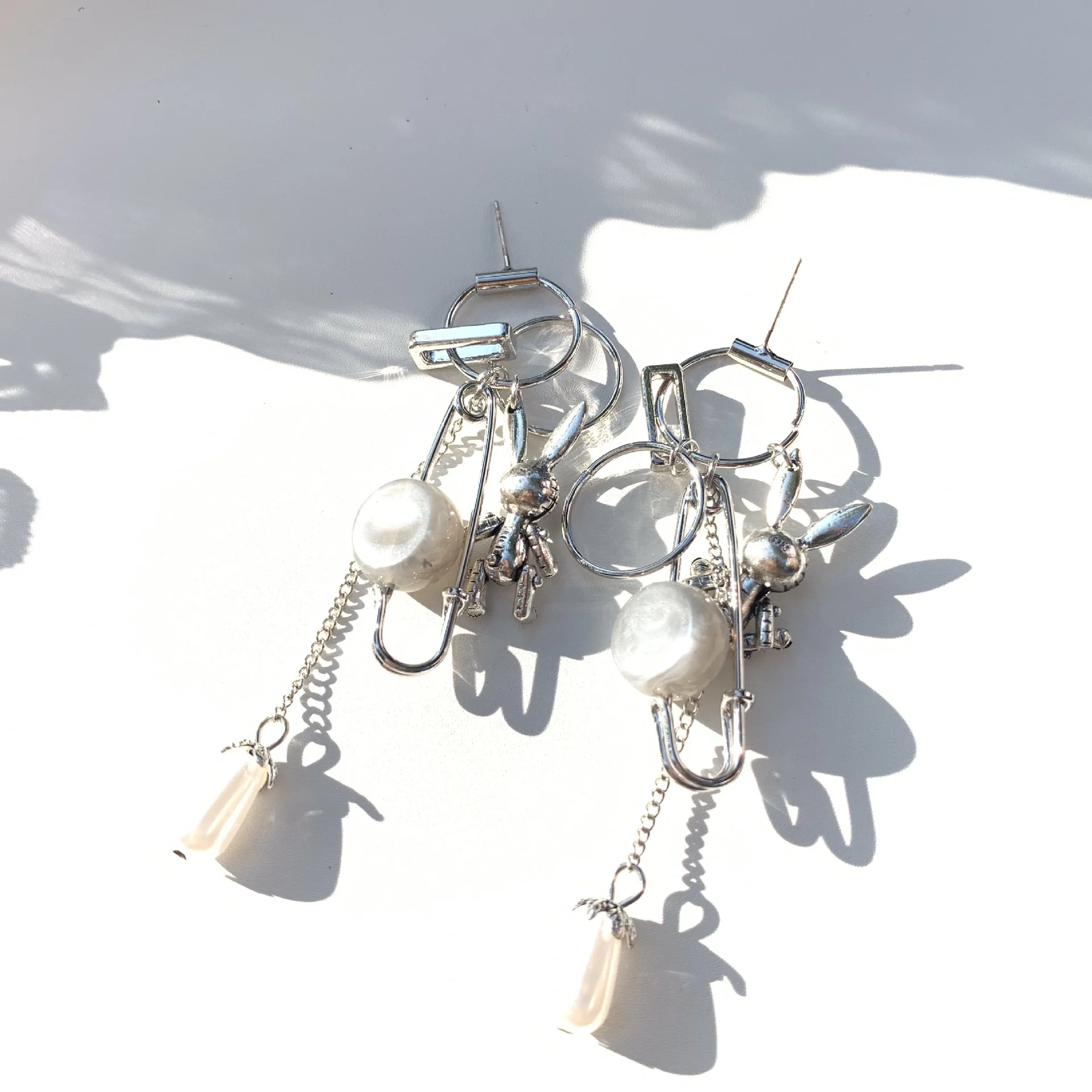 Long Fashion Jewelry Punk Ugly Rabbit Safety Pin Alloy Pearl Tassel